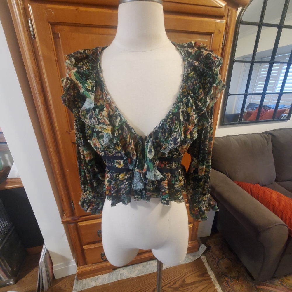 NWT Free People Rudi Night Garden small cotton Top doen Crop Whimsigoth Fairy